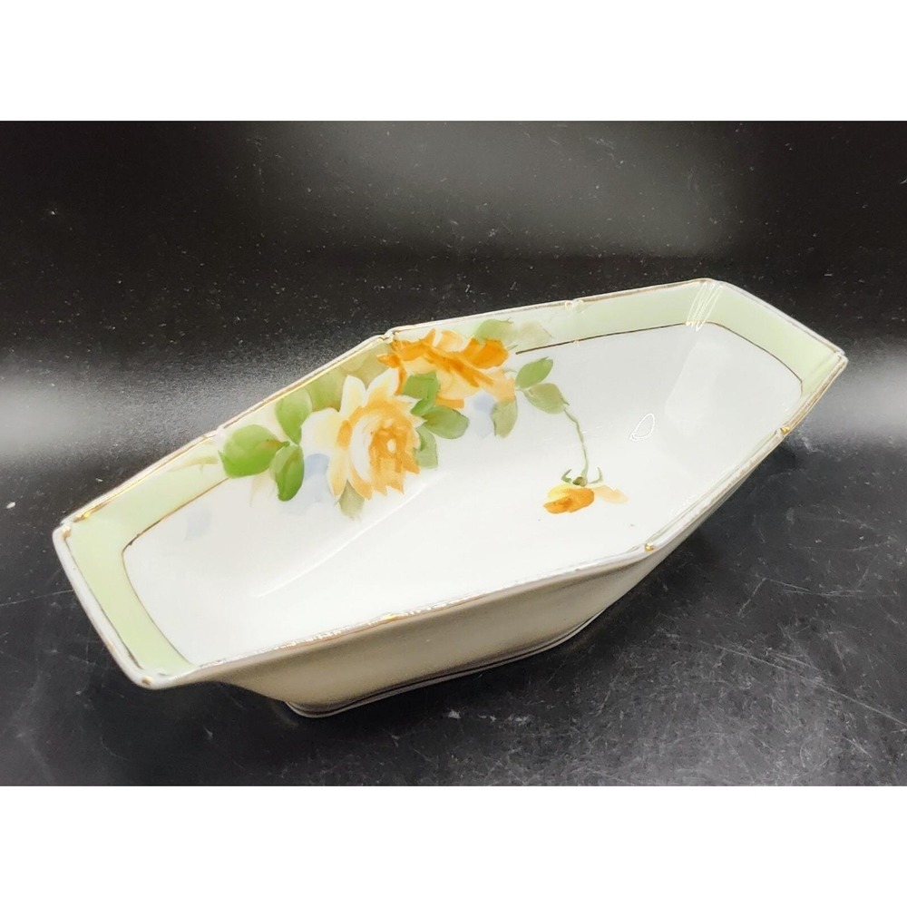 Antique Hand Painted Nippon Moriage Floral Sushi Serving Dish Bowl 8"